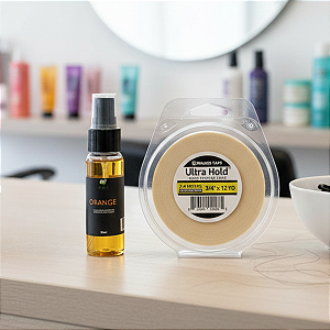 Kit Limpa Fácil - Removedor Orange 60 ml + Fita Adesiva Ultra Hold 12m x 1.9cm Protese Capilar Silicone Hibrida , Peruca , Aplique Hair , BHS