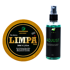 Kit De Manutenção Removedor Adjust 100 ml, Fita Limpa Tape 50m x 2,5 cm de largura Protese Capilar Silicone Hibrida , Peruca , Aplique Hair , BHS