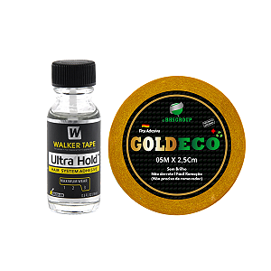 Kit De Manutenção Cola Ultra Hold 15ml, Fita Adesiva Amarela Gold Eco 5mt x 2,5cm Protese Capilar Silicone Hibrida , Perucas
