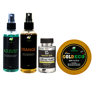 Kit De Manutenção Removedor Adjust + Removedor Orange de 100ml, Cola Ultra Hold 101ml, Fita Adesiva Gold Eco 50mx2,5cm