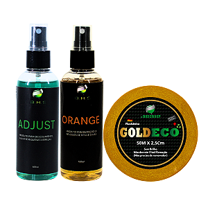 Kit De Manutenção Removedor Adjust 100ml, Removedor Orange 100ml, Fita Adesiva Gold Eco 50mx2.5cm Protese Capilar Silicone Hibrida , Peruca , Aplique Hair , BHS