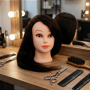 Manequim Feminino Para Treino Cabelo Humano e Sintético 50cm - Loiro Escuro