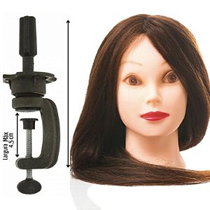 Manequim Feminino Para Treino Cabelo Misto 50cm Loiro Escuro + Suporte Preto De Mesa