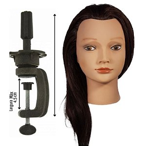 Manequim Feminino Para Treino Cabelo Misto 40cm Loiro Escuro + Suporte Preto De Mesa