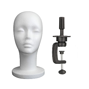 Cabeça Manequim de Isopor Feminino para Treino + Suporte Preto de Mesa , Oculos, Chapeu, Moda