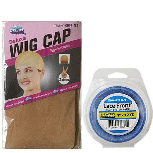 Kit De ManutençãoTouca Wig Cap Bege + Fita Adesiva Azul Lace Front 12 metros x 2,5 cm
