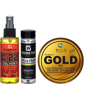 Kit De Manutenção Fita Adesiva Gold Super 5m + Cola Ultra Hold 41ml + Removedor C-22 118ml