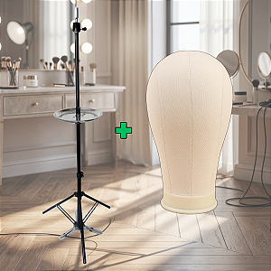 Manequim De Pano Para Suporte E Confecções De Prótese Capilar + Tripé Para Manequim Em Ferro Com Bandeja