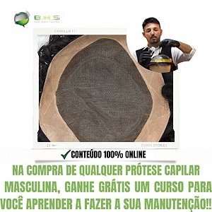 Prótese Capilar Mono Duro (20X 25 CM) #1B Castanho Escuro Cacheada + Curso De Auto manutenção Grátis