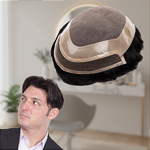 Prótese Capilar Masculina Base Transpirável Cor Preta 12,5X17,5cm 120% Densidade