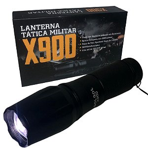 Lanterna Tática Militar Recarregável Potente T6 X-900 LED Com Zoom 1-2000x Foco Ajustável