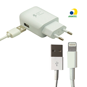 Kit Carregador para iPhone Turbo 20W Cabo USB E Conector Lightning 1 Metro Compatível com iPhone 11 12 13 14 PRO /iPad Pro Mini