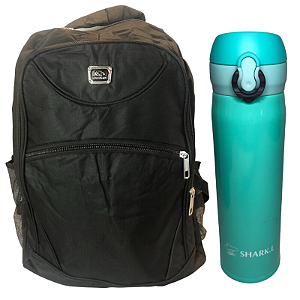 Kit Mochila Unissex Ideal Para Trabalho Faculdade Viagens + Garrafa Térmica Aço Inox 500ml Com Trava de Segurança Para Bebidas Quentes e Geladas