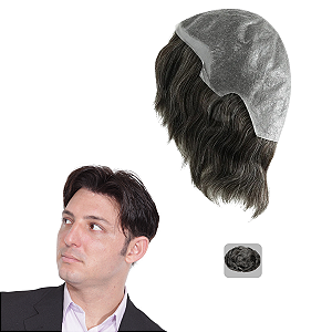 Prótese Capilar Cabeça Completa Castanho Escuro Silicone 30% Grisalho 37x57cm 120 Densidade