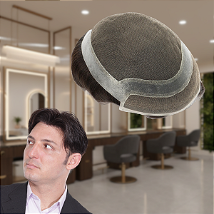 Prótese Capilar Masculina Efeito HD Transpirável #1B10 Castanho Escuro 10% Grisalho 20x25cm