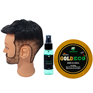 Kit Prótese Capilar Masculina Micropele 20x25cm + Gold 5m x 2,5 + Adjust 30ml Corte 2