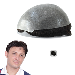 Prótese Capilar Micropele  #1B10 Castanho Escuro 10% Grisalho 20x25 cm 90% Densidade