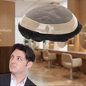 Prótese Capilar Masculina Resistente Transpirável #1B Castanho Escuro Já Com Corte 15x20cm