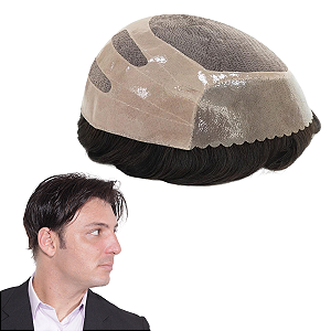 Prótese Capilar Masculina Base Transpirável Cor Castanho Escuro 50% Grisalho 20X25cm 120% Densidade