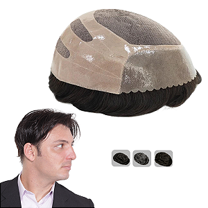 Prótese Capilar Masculina Base Transpirável Cor Castanho Médio 20X25cm 120% Densidade