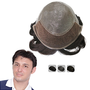 Prótese Capilar Masculina Base Micropele Frontal Em Tela Castanho Escuro Intenso 20x25cm