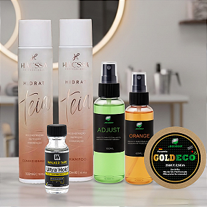 Kit Tratamento Profissional - Fita Capilar Adesiva Gold Eco 25m X 2,5cm + Removedor Adjust 100ml e Orange 60ml + Shampoo e Condicionador Hacssa + Cola Ultra Hold 15ml
