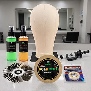 Kit Avançado - Cabeça de Pano + Fita Adesiva Gold Eco 15mX2,5cm + Fita Super Tape 3mX2,5cm + Removedor Adjust 120ml + Removedor Orange 60ml + Anel de cores + Suporte De Mesa