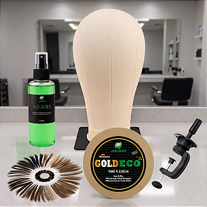 Kit Cabeça de Pano + Suporte de Mesa + Fita Adesiva Gold Eco 15m X 2,5cm + Removedor Adjust 120ml + Anel de cores