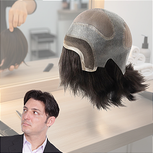 Prótese Capilar Cabeça Completa Base Híbrida 37x57cm Cabelo Humano 30cm