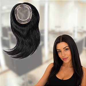Topo Feminino Tic Tac 40cm Comprimento 13,5x14,5cm Cabelo Humano Castanho Escuro