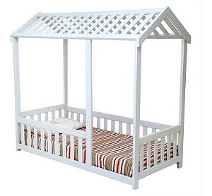 Cama Infantil Montessoriano Com Grade Bruna Branca + Colchão