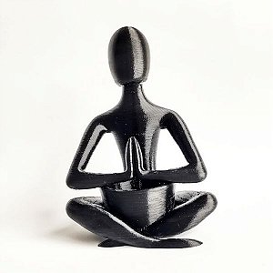 Escultura postura meditação com vaso para suculentas