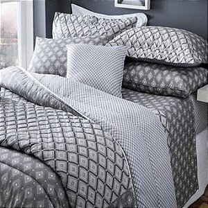 Jogo de Cama Casal 4 Peças: 1 Lençol de Cima + 1 Lençol com Elástico + 2 Fronhas 140 Fios com Algodão Realce Premium Hugo - Sultan