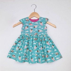 Vestido Vitória Anjinhas em cores verdes e rosa