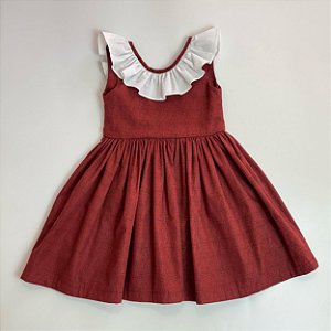 Vestido Vitória Vermelho Marsala com Babados