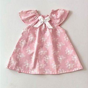 VESTIDO CAROL ROSA BORBOLETAS BRANCA