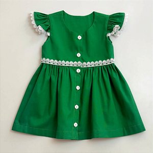 Vestido Vitória Verde com Rendas  Branca
