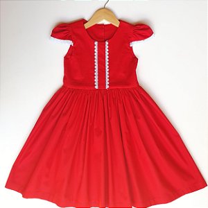 Vestido Vitória Vermelho com Rendas  Branca