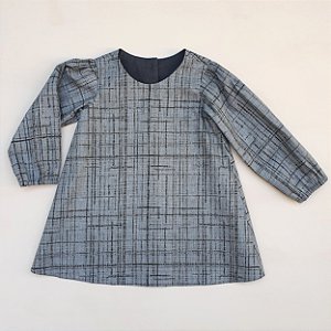 VESTIDO LARA CINZA COM RAJADOS PRETOS ML FOFA