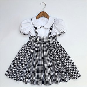 Vestido Vitória Xadrez preto e branco GL Boneca Branca