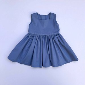 Vestido Vitória azul celeste cavado decote quadrado