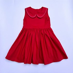 VESTIDO VITÓRIA VERMELHO GL BONECA C/ BORDADO BRANCO E CAVADO