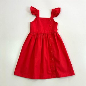VESTIDO DAFNE VERMELHO MC FRU-FRU COM BOTÕES LATERAIS