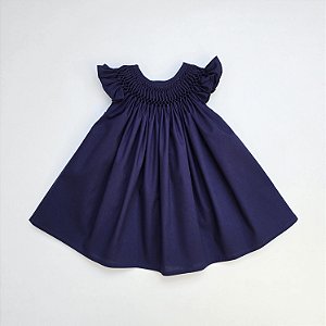 VESTIDO CASINHA DE ABELHA AZUL MARINHO BORDADO AZUL