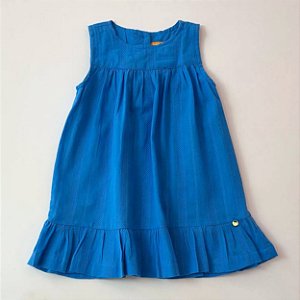 VESTIDO BABY CAVADO COM BABADO NA BARRA AZUL
