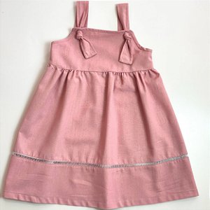 VESTIDOS ESTHER LINHO - ROSÊ - ALÇA DE NÔ E ENTRE MEIOS NA SAIA