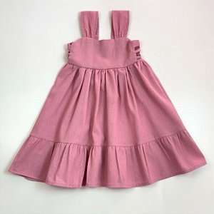 VESTIDOS MAIA LINHO - ROSÊ MANGA DE ALÇA DETALHE LATERAL E BABADO NA SAIA