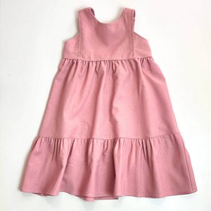 VESTIDOS ELLEN LINHO - ROSÊ RECORTE NA PALA E SAIA COM BABADOS
