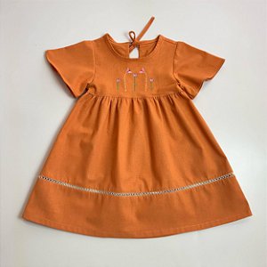 VESTIDOS LUANA LINHO MANGA CURTA BORDADO CORPINHO - SALMON
