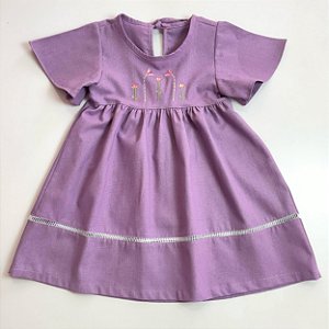 VESTIDOS LUANA LINHO MANGA CURTA BORDADO CORPINHO - LILÁS